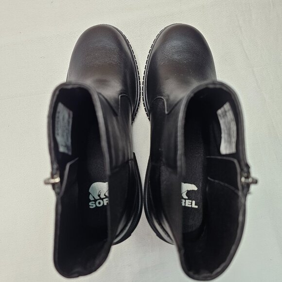 Sorel Wedge Heel Side Zip Black Leather Waterproof Boots Women's Size 8- NEW - Picture 7 of 11